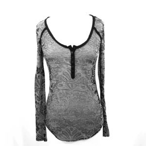 💥Free People Int Black/Gray Sheer Henley Top